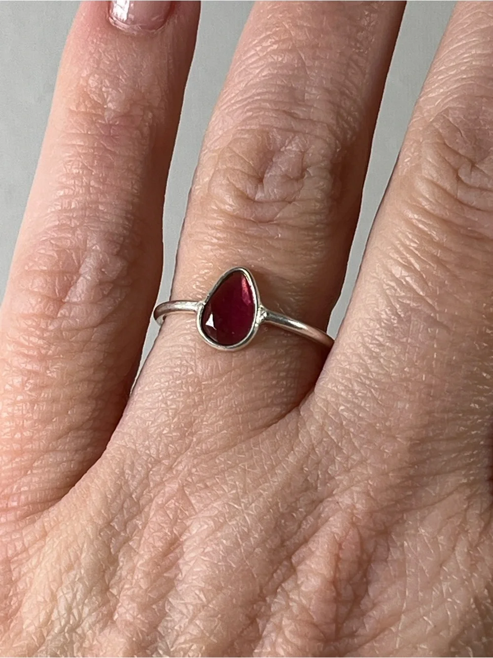 Solid Sterling Silver 925 Ruby Corundum Gemstone Flat Stacker Ring Size 6.5